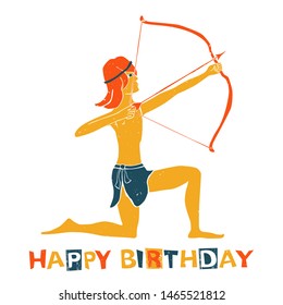 Vector sagittarius zodiac sign original design. Handsome young man shooting archery. Can be used for poster, greeting card, birthday party, invitation. Vector illustration