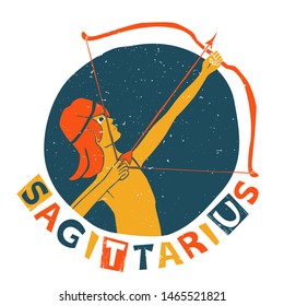 Vector sagittarius zodiac sign original design. Handsome young man shooting archery. Can be used for poster, greeting card, birthday party, invitation. Vector illustration