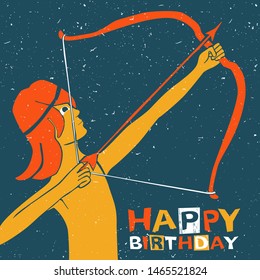 Vector sagittarius zodiac sign original design. Handsome young man shooting archery. Can be used for poster, greeting card, birthday party, invitation. Vector illustration