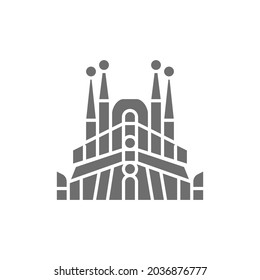 Vector Sagrada Familia, Spain, landmark grey icon.