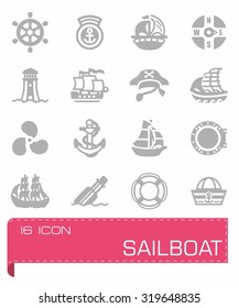 Vector Saiboat icon set on grey background