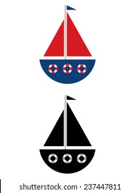 Vector Sail Boat Set in Color and Black and White