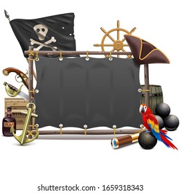 Vector Sail Pirate Frame isolated on white background