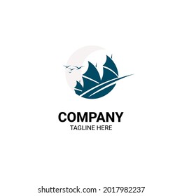 vector sailboat and bird icon on the moon background, symbol and logo