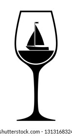 vector sailboat floating in glass on white background