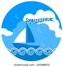 vector sailboat floating on the sea