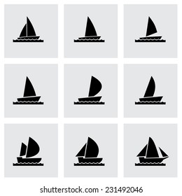 Vector sailboat icon set on grey background