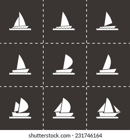 Vector sailboat icon set on black background