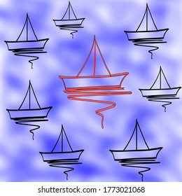 Iconos de velero vectorial sobre fondo blanco y azul. 