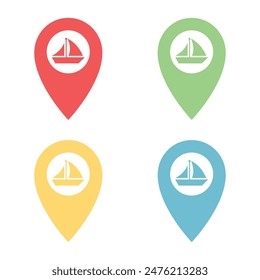 Vector Sailboat Location Pin Multiple Colors