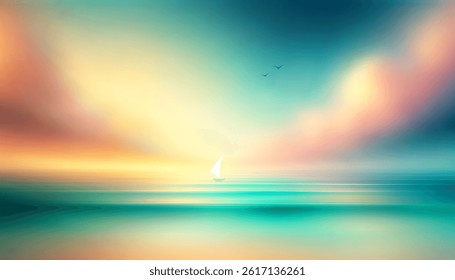 Vector Sailboat on Pastel Ocean with Ethereal Gradient Sky and Reflections	
