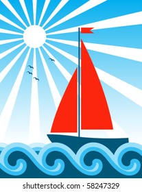 vector sailboat on the sea