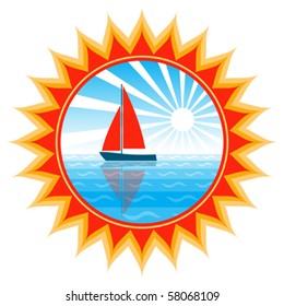 vector sailboat on sea in sun on white background