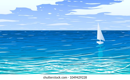 Vector sailboat in the open calm blue sea.