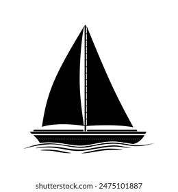 Vector sailboat, side view. Boat with sails in minimal style. Nautical ship isolated on white background. sailing yacht monochrome icon. Vacation, relaxation and traveling. Vector illustration