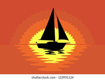 Vector Sailboat Silhouette At  Sunset 