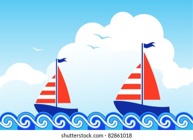 vector sailboats floating on the sea