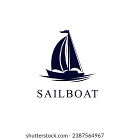 Vector sailing boat silhouette yacht logo vector illustration isolated on white