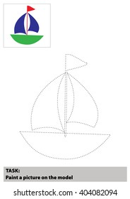 Vector Sailing ship Cartoon. Coloring book for children