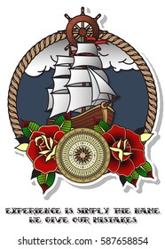Vector Sailing Ship Greeting Card Quote