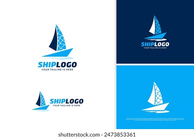 Vector sailing ship logo design vector, sea ship logo, transportation logo design template