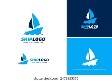 Vector sailing ship logo design vector, sea ship logo, transportation logo design template