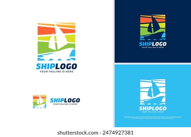 Vector sailing ship logo design vector, sea ship logo, transportation logo design template