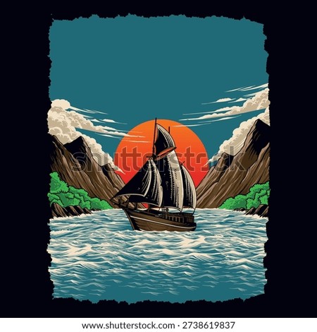 vector of a sailing ship sailing on the ocean