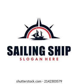 vector sailing ship and outdoor adventures logo