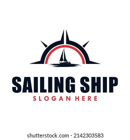 vector sailing ship and outdoor adventures logo