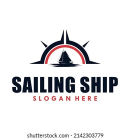 vector sailing ship and outdoor adventures logo