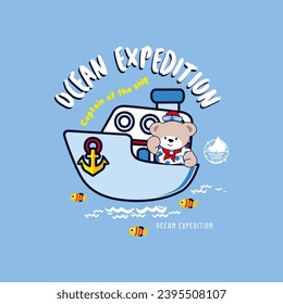 vector of sailor bear, ocean expedition, captain of the ship, design graphic illustration