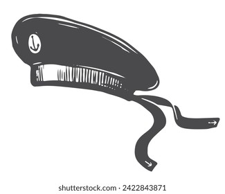 Vector sailor cap, headdress of a Russian military sailor. Monochrome illustration in engraving style. Illustration in graphic style, engraving effect.