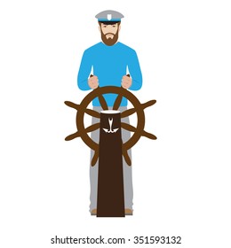 vector sailor. illustration of seaman captain with rudder