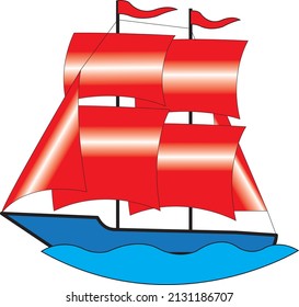 Vector of sailship with blue and red color.