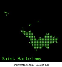 Vector Saint Bartelemy map dotted silhouette with green dots on a black background (as on old ancient computers running DOS)