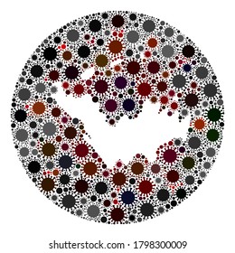 Vector Saint Barthelemy map collage of SARS virus. Infection attacks the lockdown territory from external zone. Hole circle Saint Barthelemy map collage formed with pathogen elements.