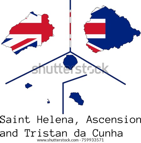 Vector Saint Helena, Ascension and Tristan da Cunha map silhouette, painted in colors of a national flag
