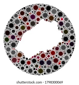Vector Saint Helena Island map collage of SARS virus. Infection attacks the quarantine territory from external zone. Stencils circle Saint Helena Island map collage created with infection elements.