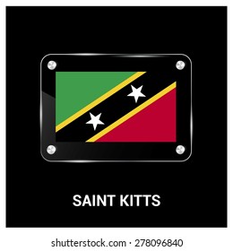 Vector Saint Kitts Flag glass plate with metal holders - Country name label in bottom