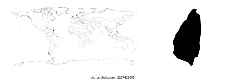 Vector Saint Lucia map showing country location on world map and solid map for Saint Lucia on white background. File is suitable for digital editing and prints of all sizes.