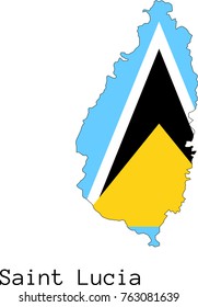 Vector Saint Lucia  map silhouette, painted in colors of a national flag