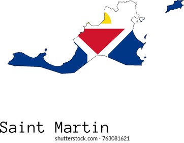 Vector Saint Martin map silhouette, painted in colors of a national flag