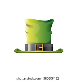 vector saint patrick's day green glossy hat isolated on white background. vector vintage leprechaun green cartoon hat label