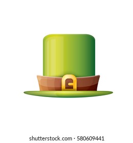 vector saint patrick's day green glossy hat isolated on white background. vector vintage leprechaun green cartoon hat label