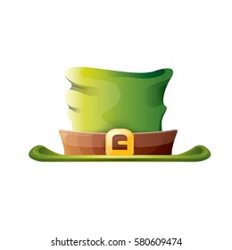 vector saint patrick's day green glossy hat isolated on white background. vector vintage leprechaun green cartoon hat label