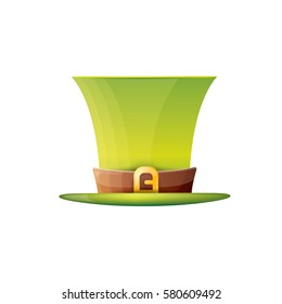 vector saint patrick's day green glossy hat isolated on white background. vector vintage leprechaun green cartoon hat label