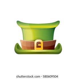 vector saint patrick's day green glossy hat isolated on white background. vector vintage leprechaun green cartoon hat label