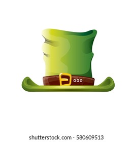 vector saint patrick's day green glossy hat isolated on white background. vector vintage leprechaun green cartoon hat label