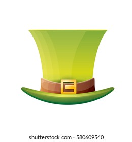 vector saint patrick's day green glossy hat isolated on white background. vector vintage leprechaun green cartoon hat label